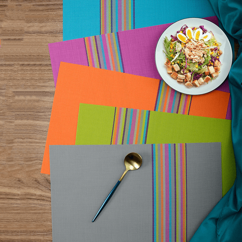Colorful Vinyl Placemats - Blue Green Gray Mats - Set of 2/4