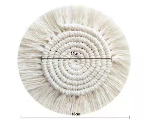 Round Boho Placemats - Thick Cotton Mats Set - Brown & White