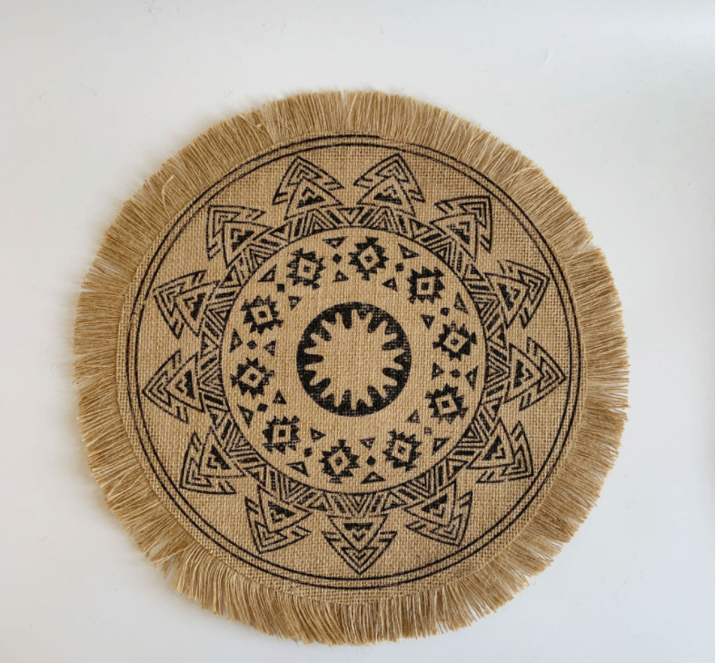 Round Boho Placemats Vintage - Jute Cotton Hemp - Set of 2/4