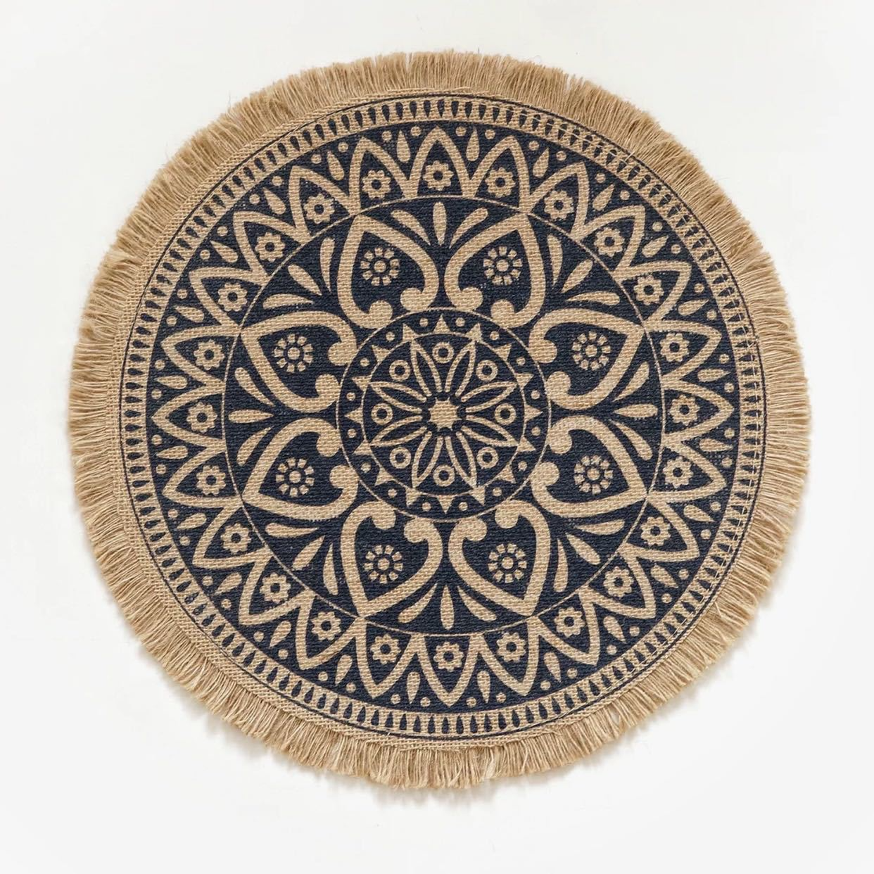 Round Boho Placemats Vintage - Jute Cotton Hemp - Set of 2/4