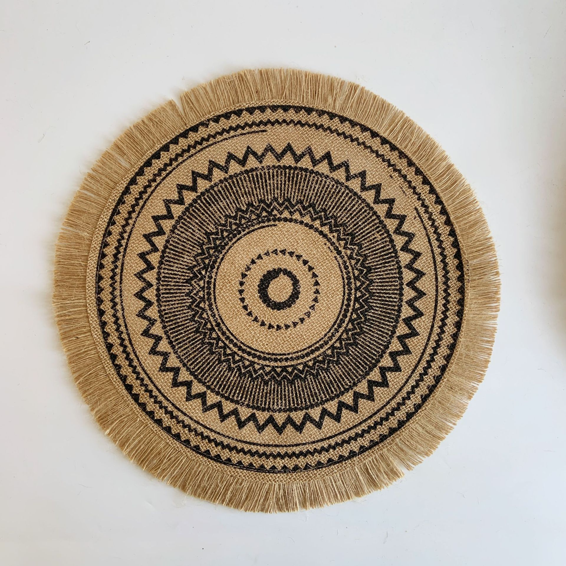 Round Boho Placemats Vintage - Jute Cotton Hemp - Set of 2/4