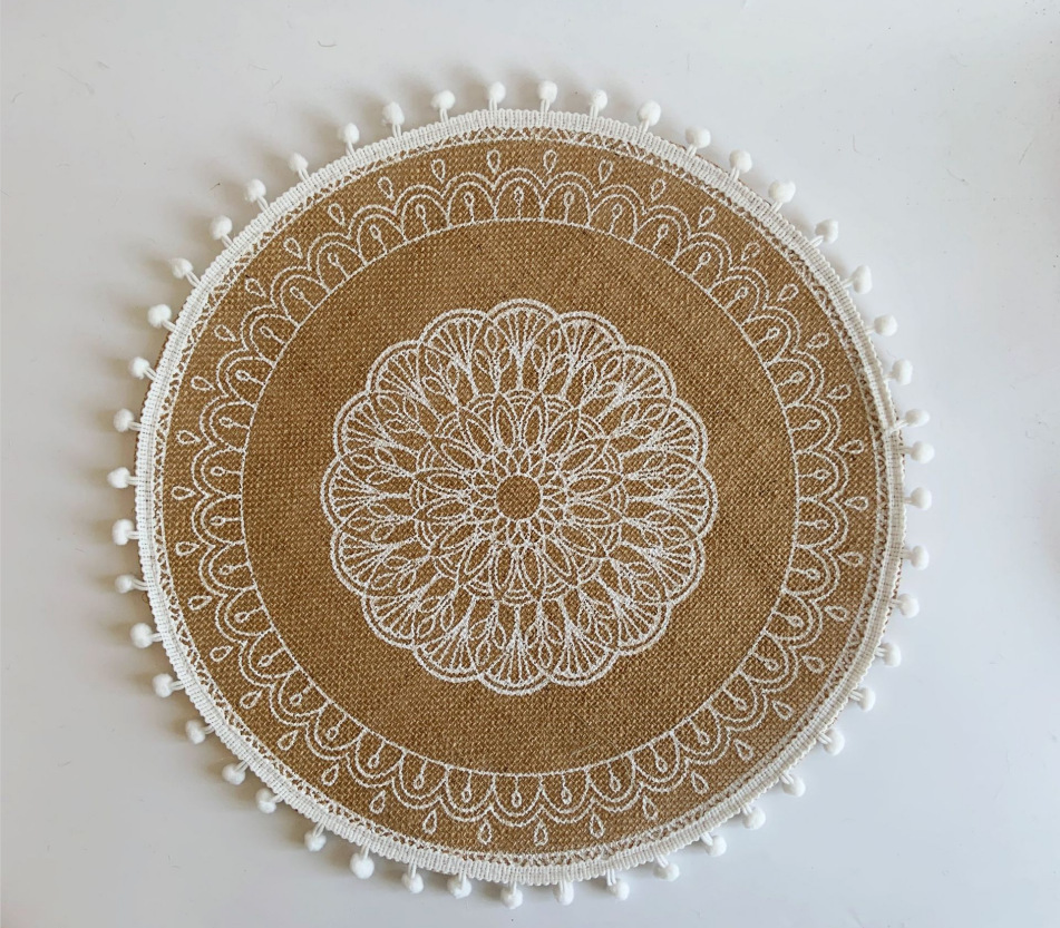 Round Boho Placemats Vintage - Jute Cotton Hemp - Set of 2/4