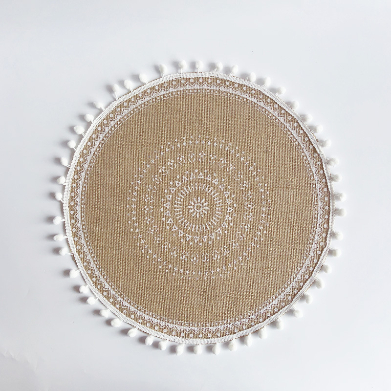 Round Boho Placemats Vintage - Jute Cotton Hemp - Set of 2/4