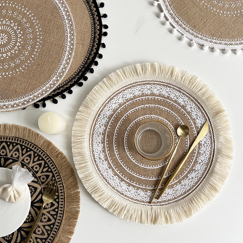 Round Boho Placemats Vintage - Jute Cotton Hemp - Set of 2/4