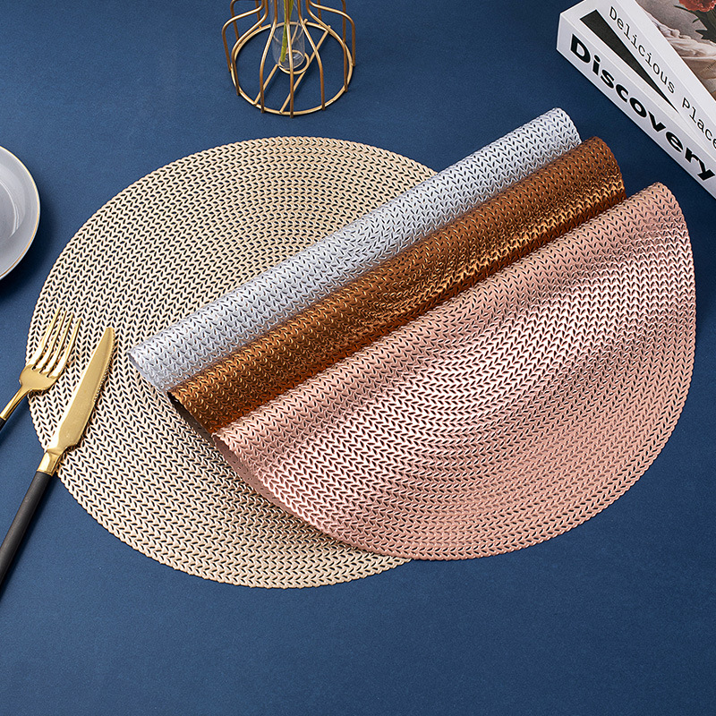 Large Round Modern Vinyl Placemats - Gold Mats - Set of 2/4