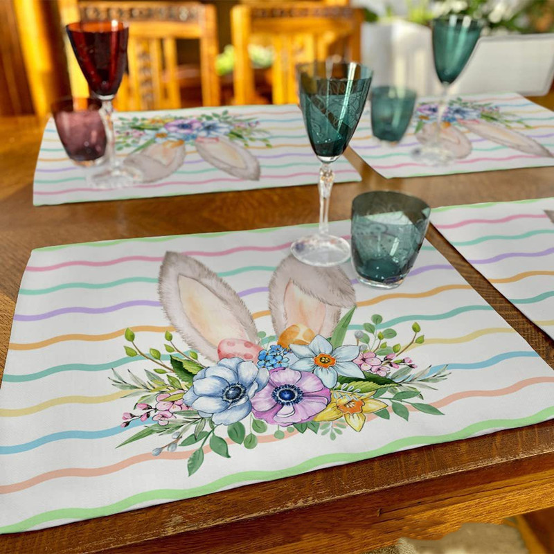 Linen Cotton Easter Placemats Set of 2/4 Napkins Table Mats