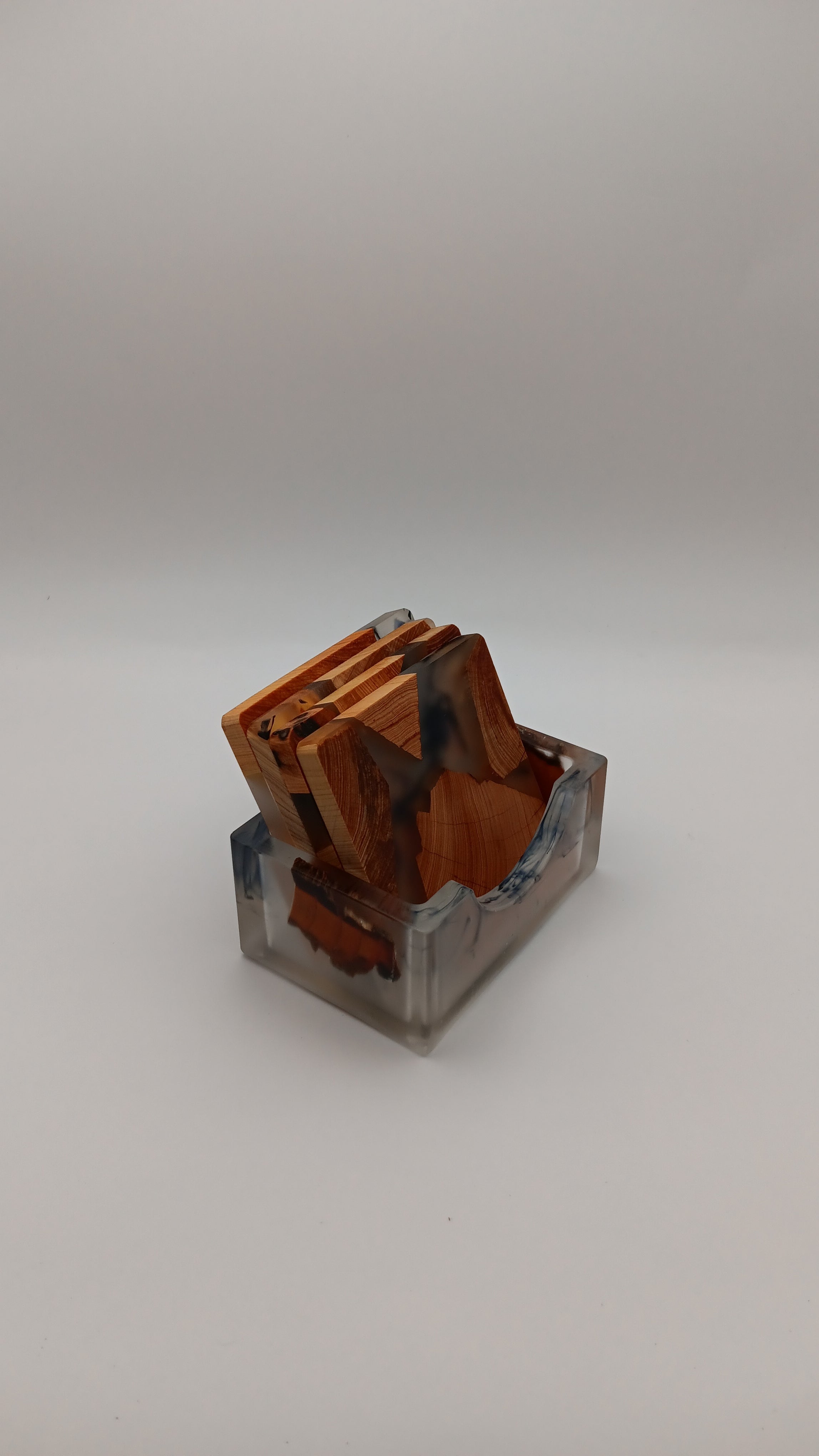Square Wooden Resin Coasters - Set of 4 with Holder Handmade
