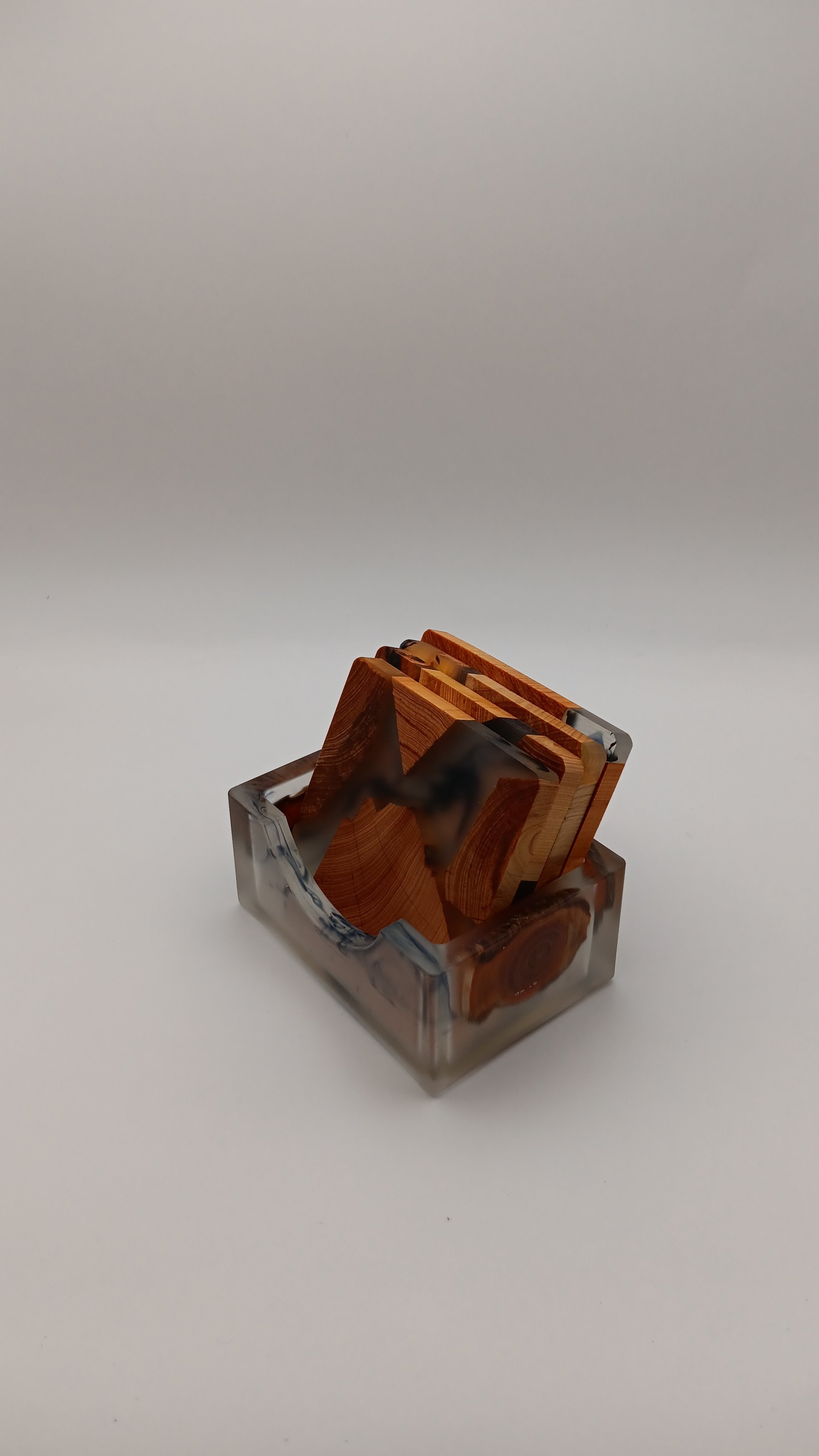 Square Wooden Resin Coasters - Set of 4 with Holder Handmade