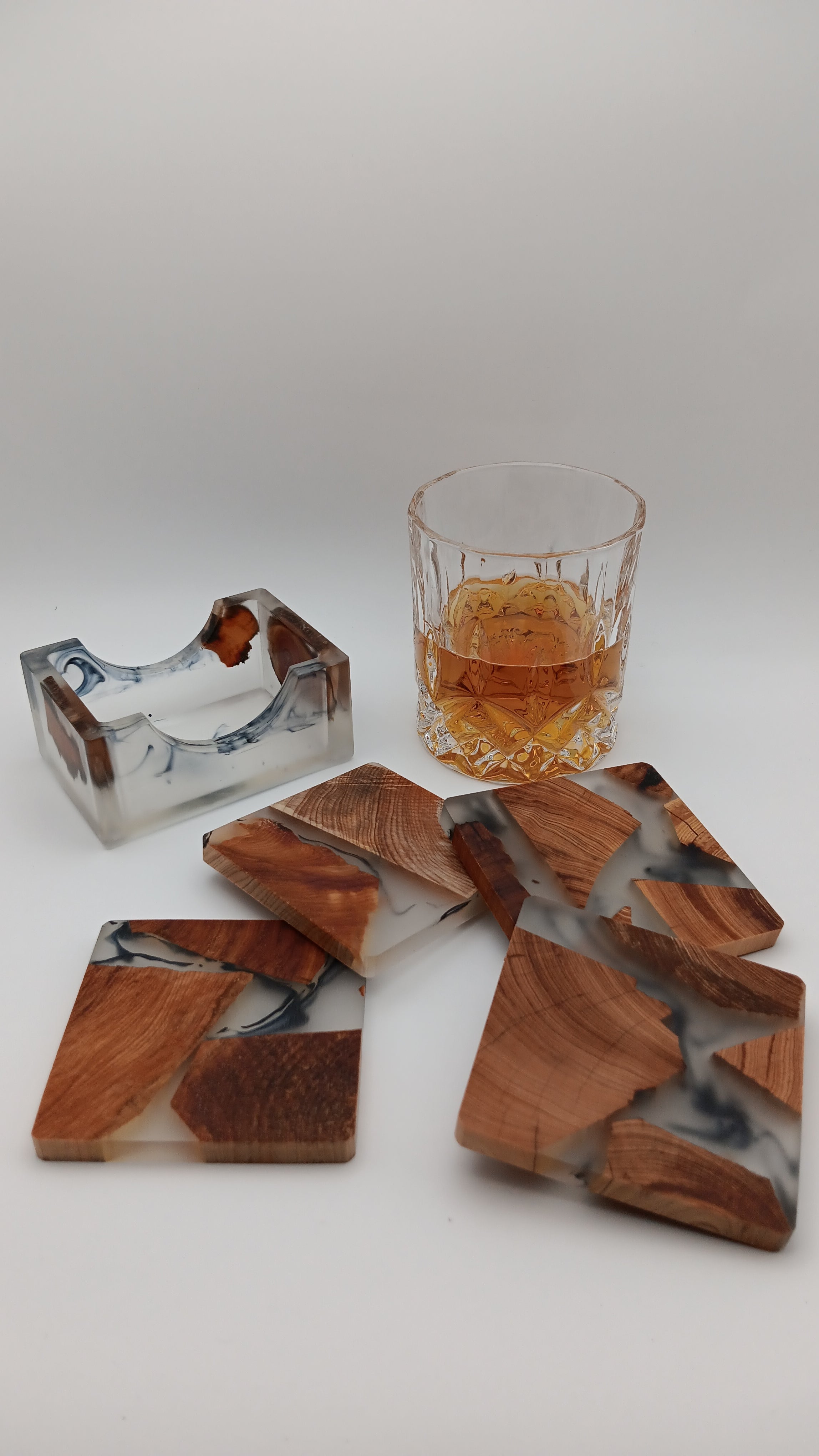 Square Wooden Resin Coasters - Set of 4 with Holder Handmade