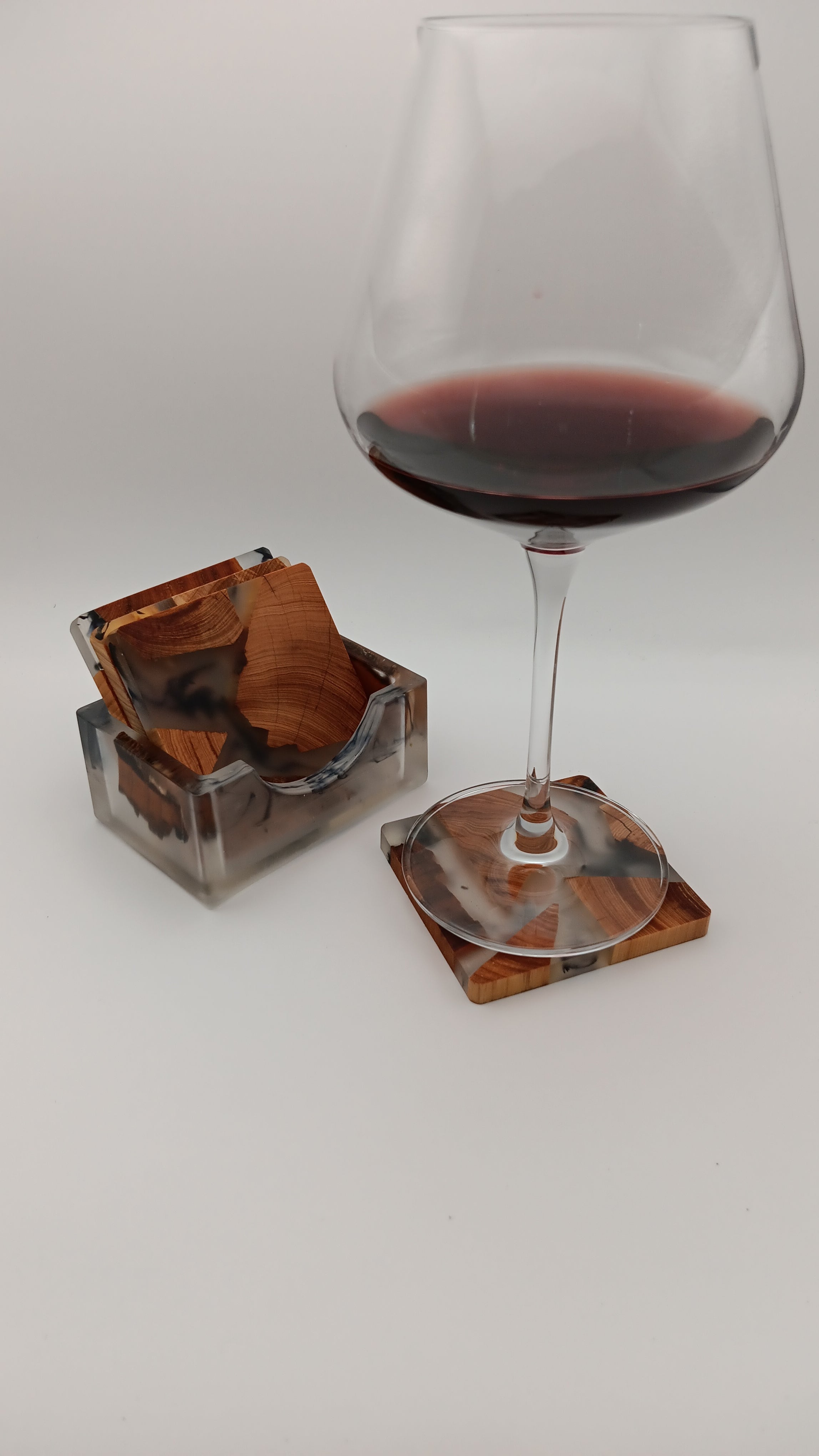 Square Wooden Resin Coasters - Set of 4 with Holder Handmade