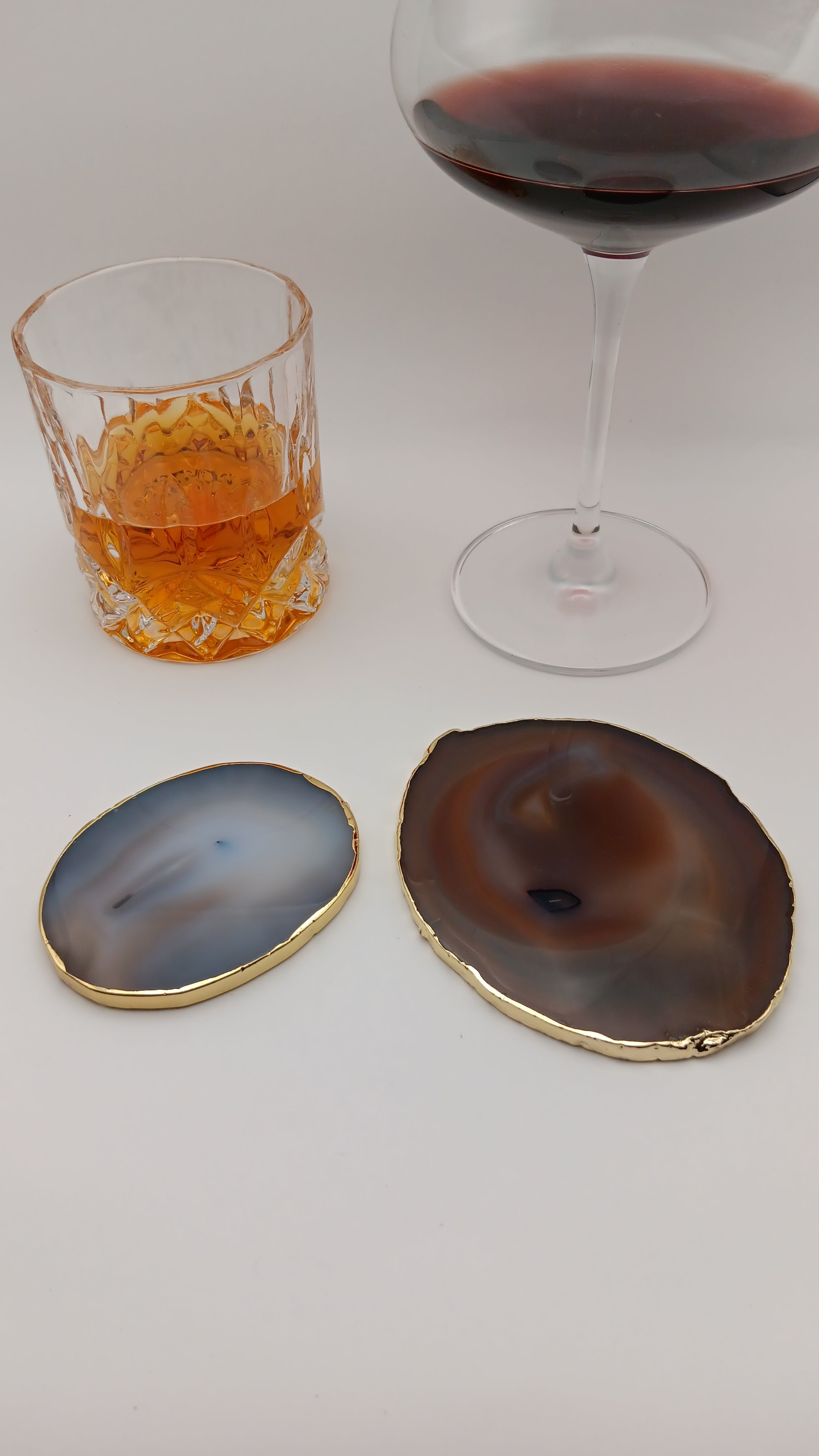 Stunning Natural Stone Agate Coasters Gold Plated Single Set