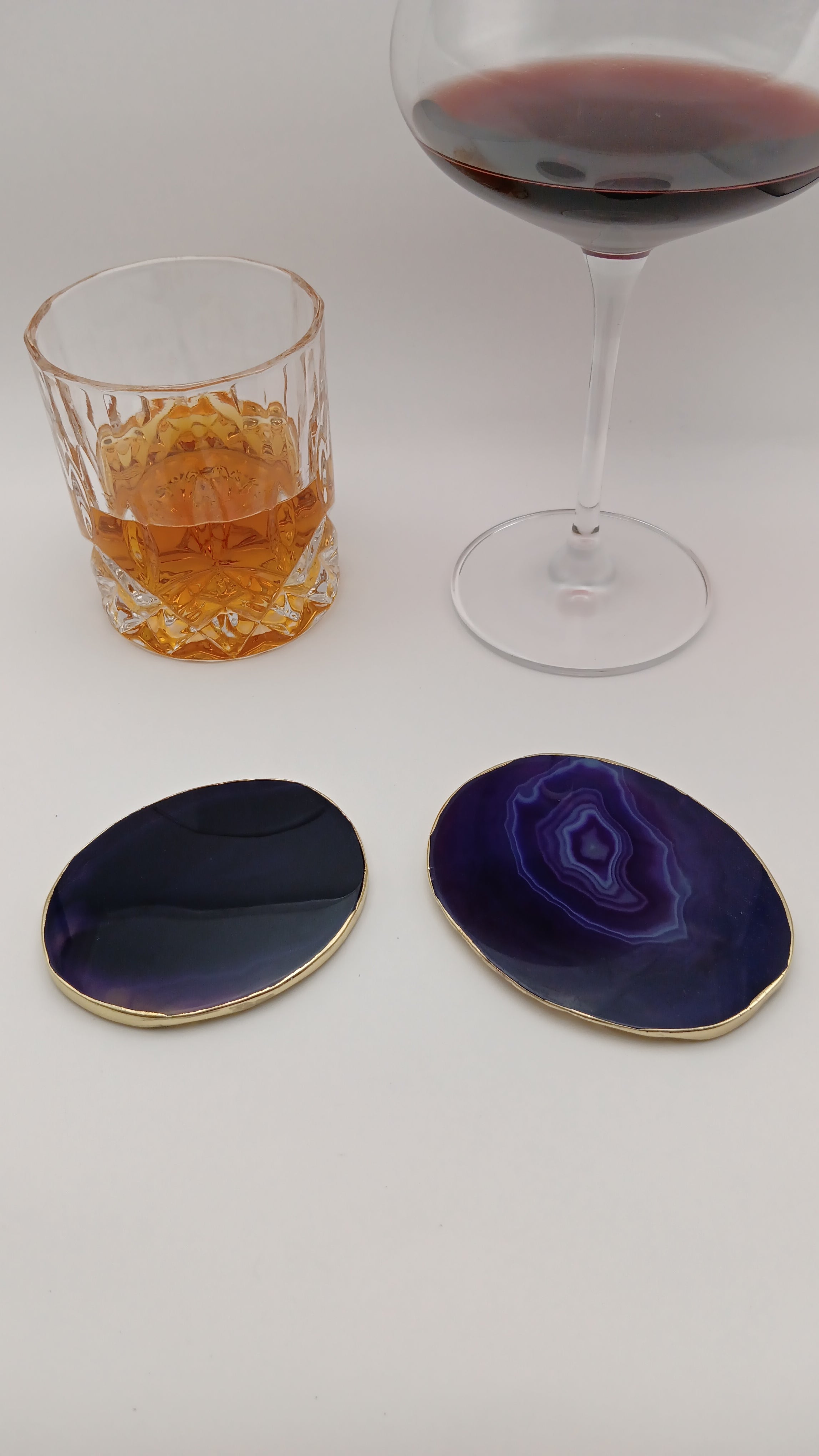 Stunning Natural Stone Agate Coasters Gold Plated Single Set