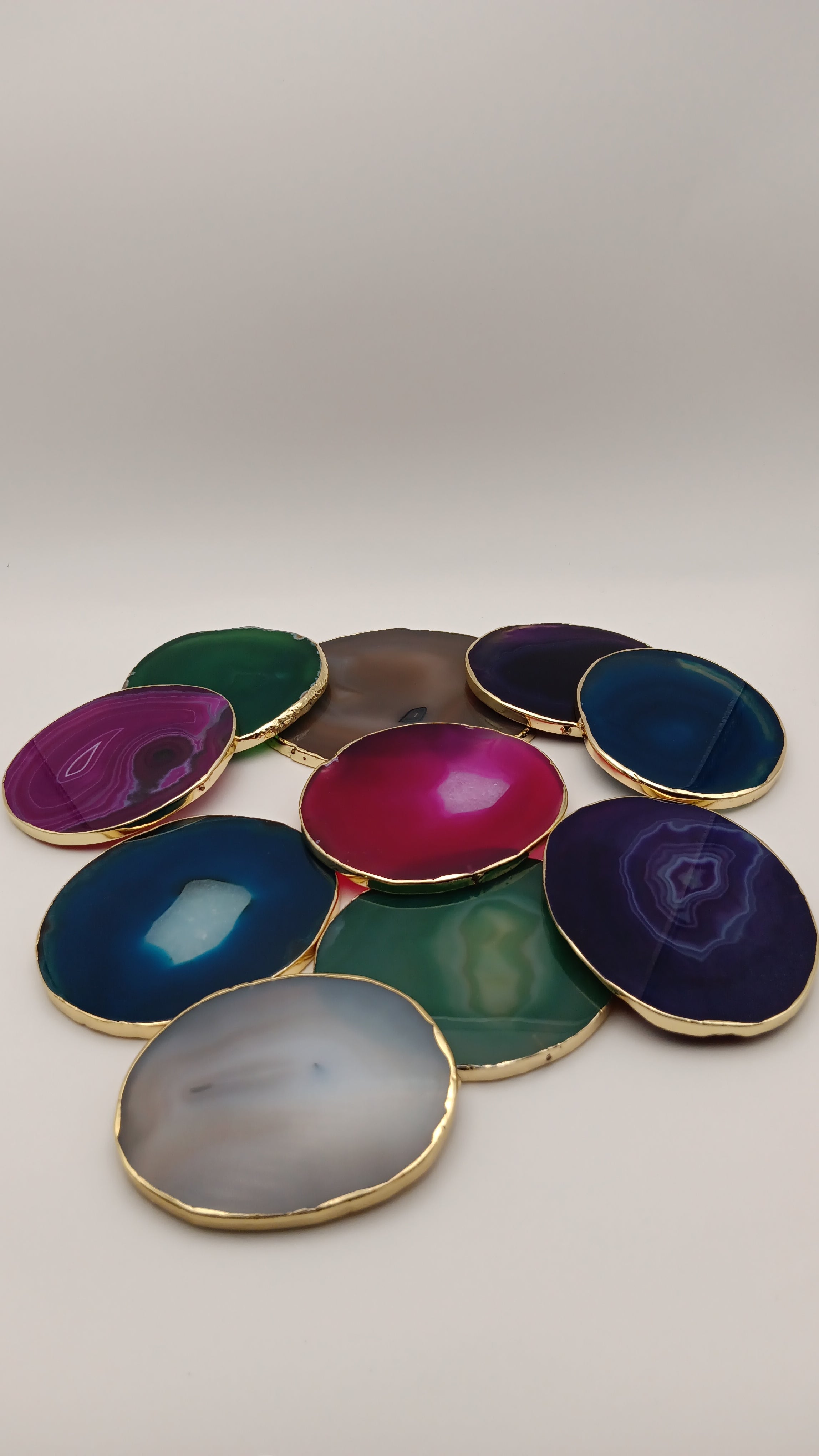 Stunning Natural Stone Agate Coasters Gold Plated Single Set