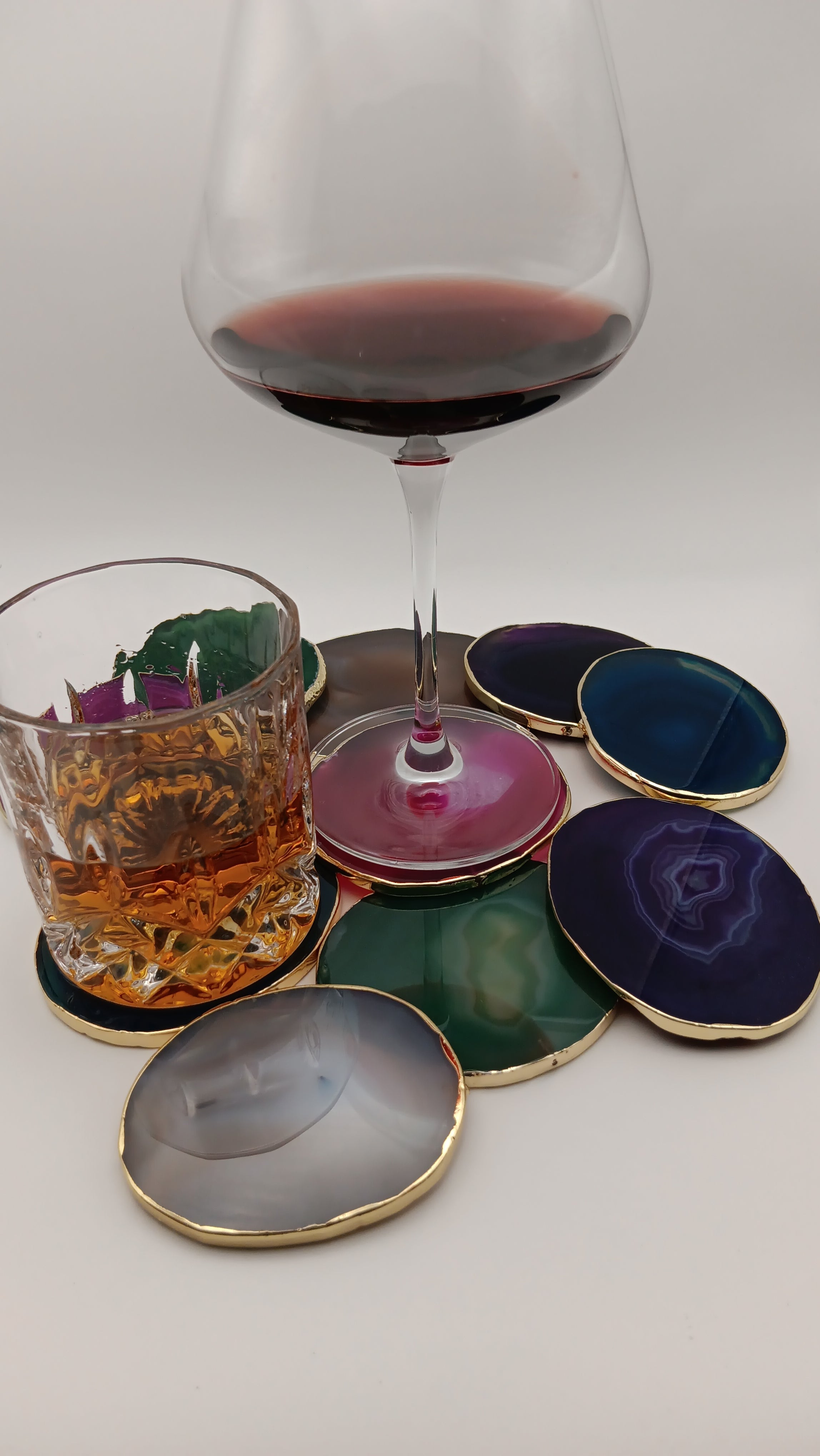 Stunning Natural Stone Agate Coasters Gold Plated Single Set