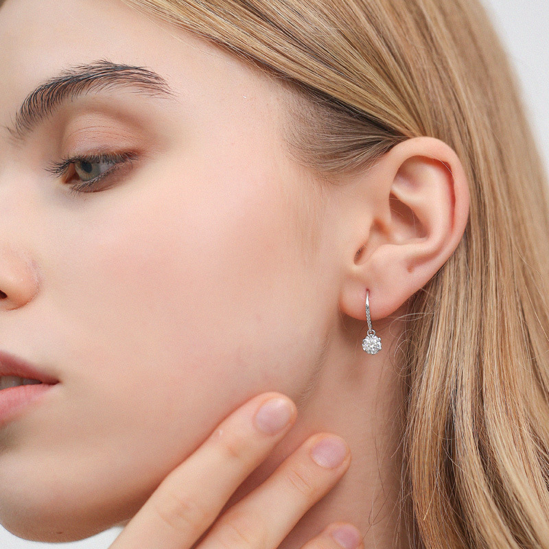 Moissanite Snowflake Earrings Sterling Silver 1 Carat Hooks