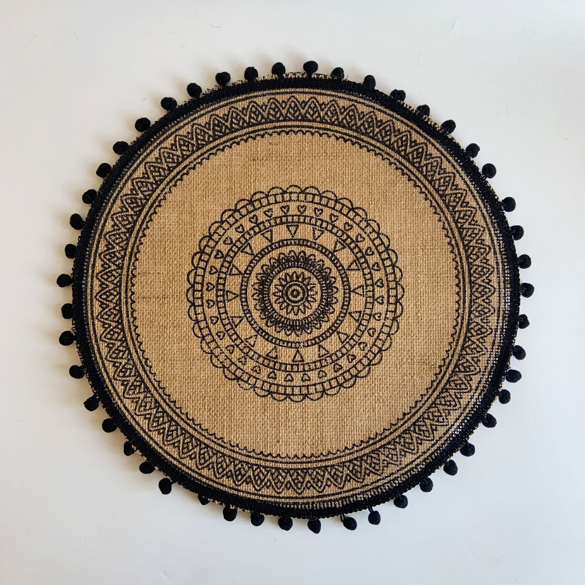 Round Boho Placemats Vintage - Jute Cotton Hemp - Set of 2/4