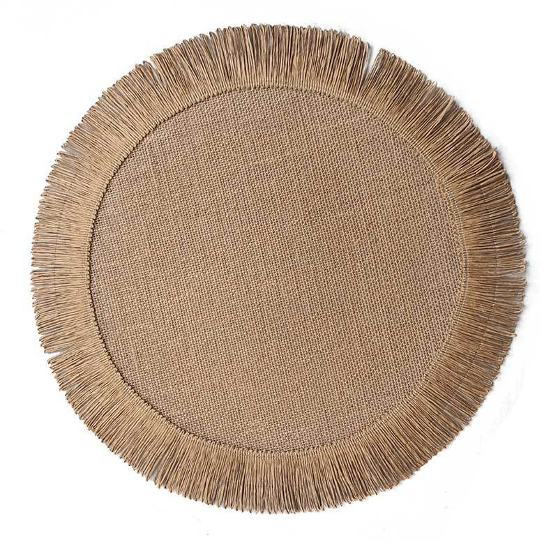 Round Jute Placemats Fringe - Black Green Brown - Set of 2/4