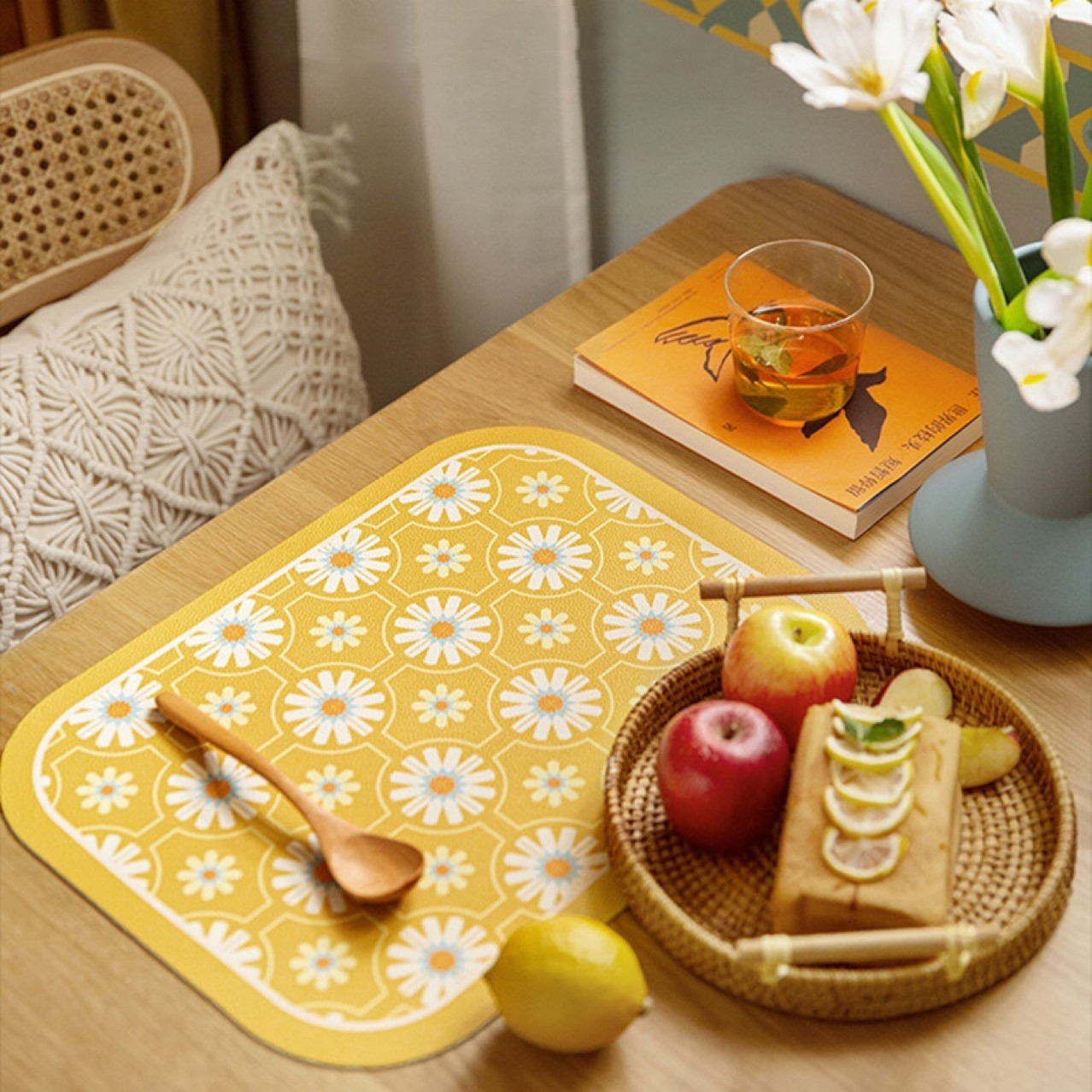 Thick Yellow Leather Placemats - Non-Slip Table Mats Set 2/4