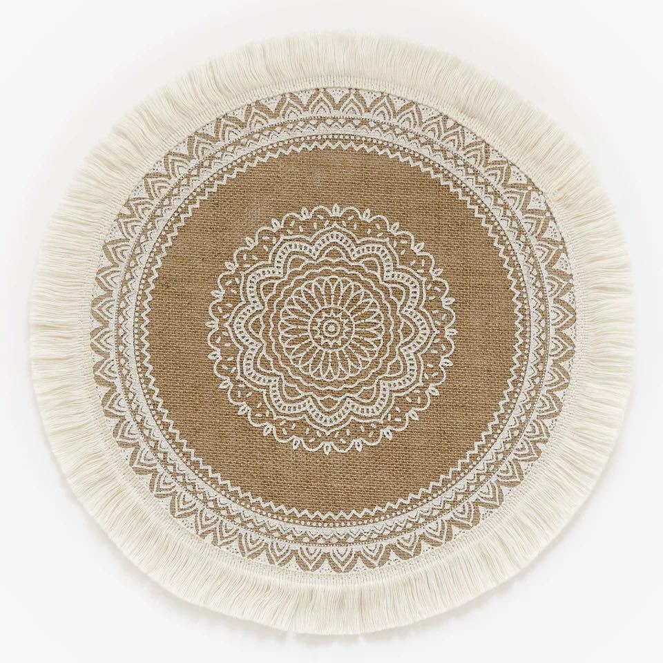 Round Boho Placemats Vintage - Jute Cotton Hemp - Set of 2/4