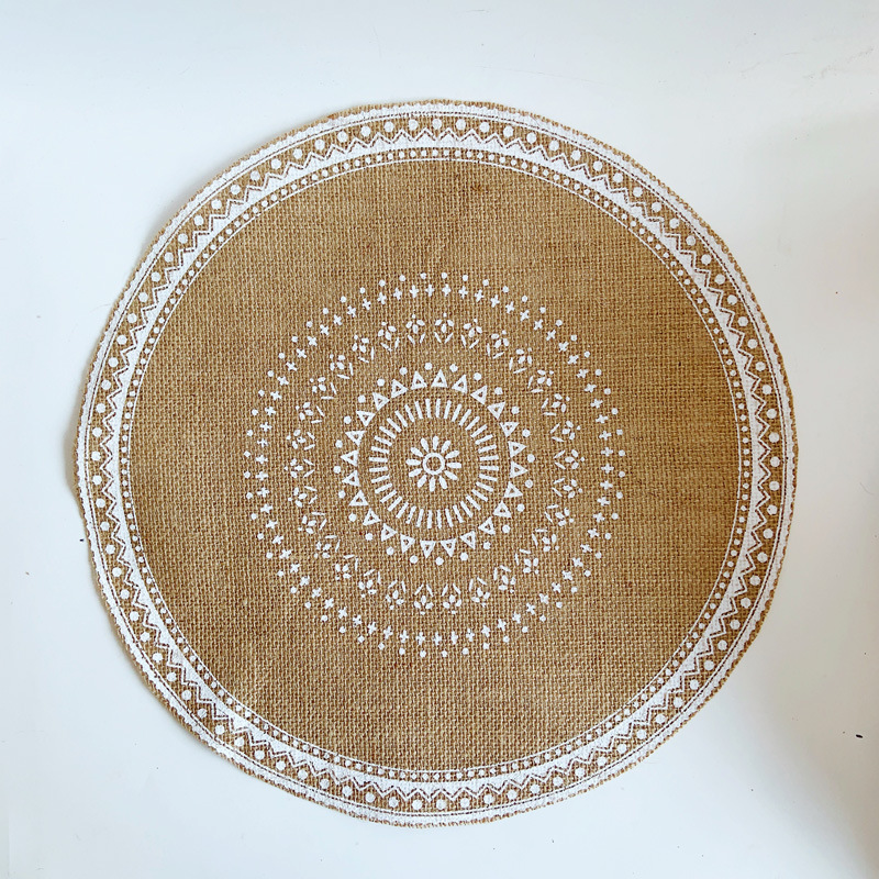 Round Boho Placemats Vintage - Jute Cotton Hemp - Set of 2/4