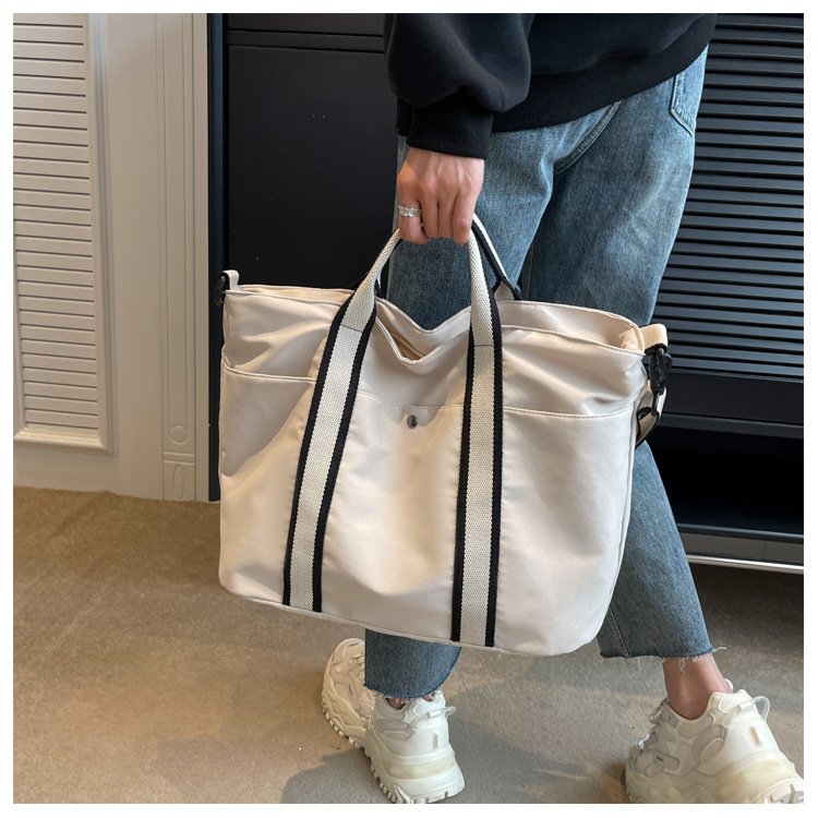 Zippered Canvas Shoulder Tote Bags - Work School - DECANTRE