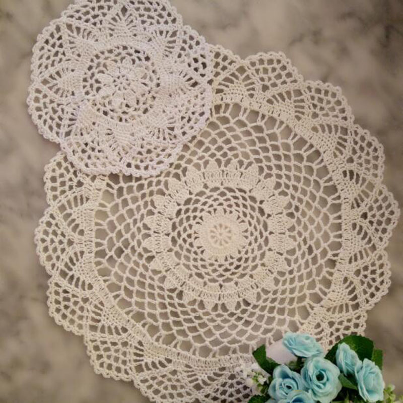 Round Crochet Placemats - 20cm Handmade Cotton - Set of 2/4