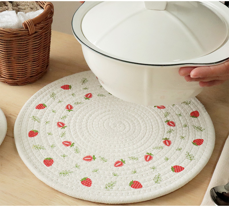 Large Round Cotton Placemats Set - Kitchen Dining Table Mats