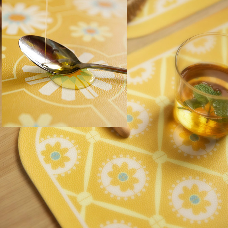Thick Yellow Leather Placemats - Non-Slip Table Mats Set 2/4