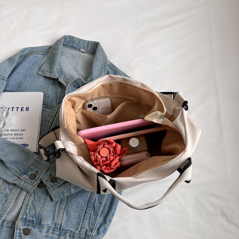 Zippered Canvas Shoulder Tote Bags - Work School - DECANTRE