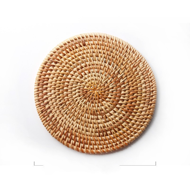 Brown Wicker Rattan Round Placemats - Table Mats Set of 2/4