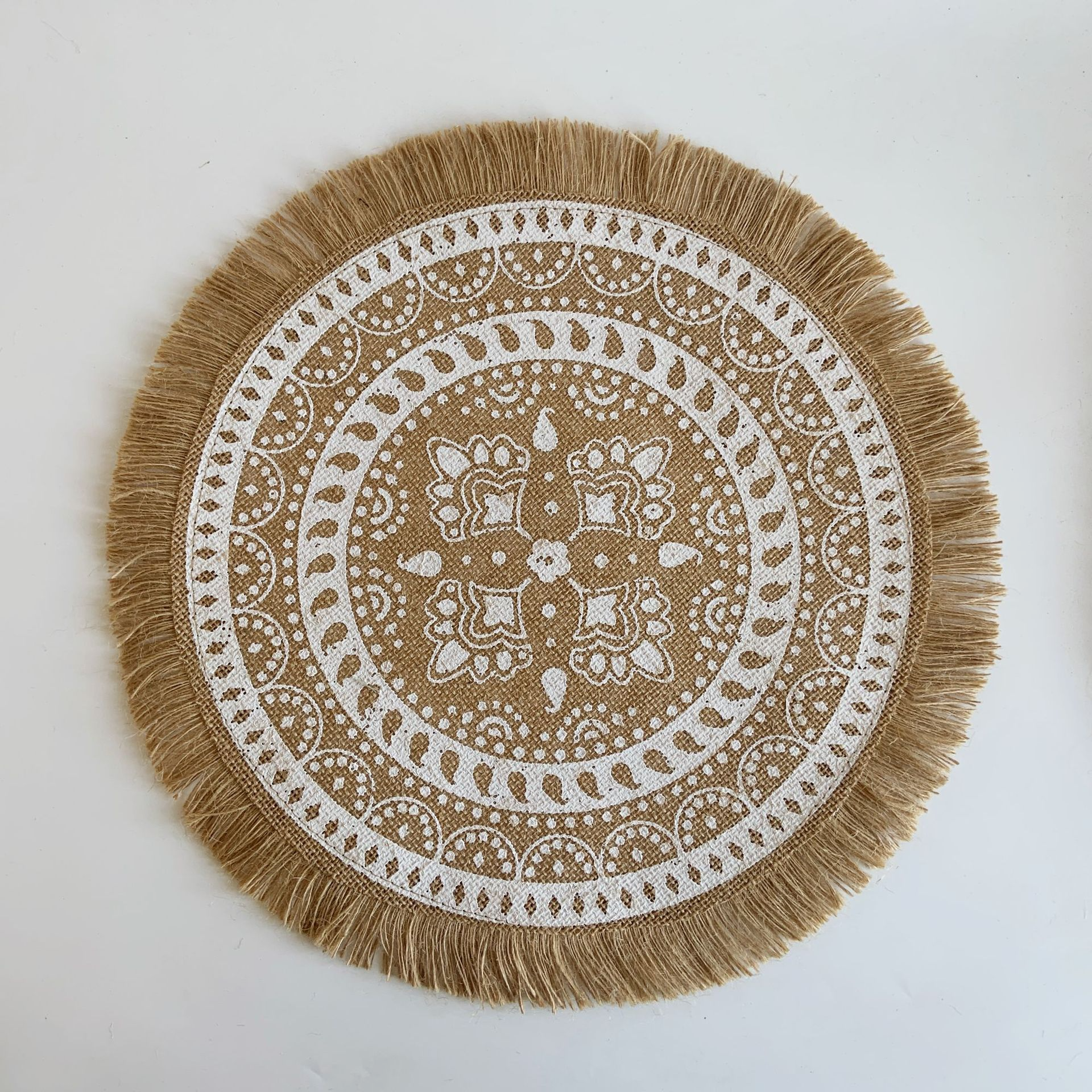 Round Boho Placemats Vintage - Jute Cotton Hemp - Set of 2/4