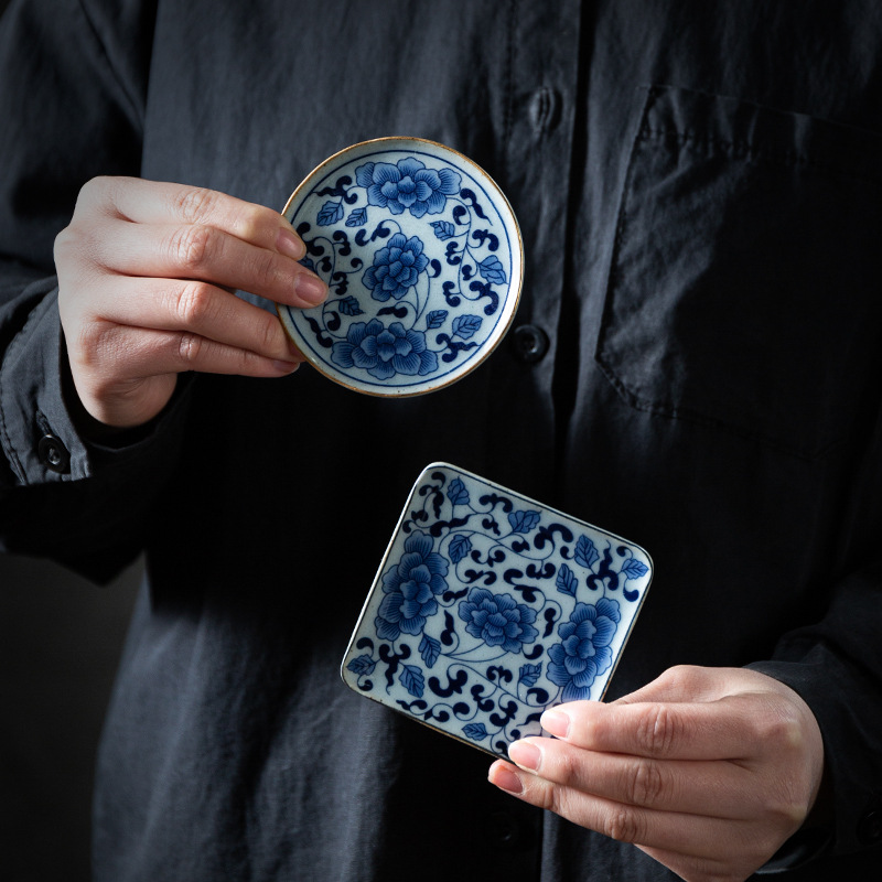 Japanese Ceramic Coasters - Square Round Gold - Set of 2/4