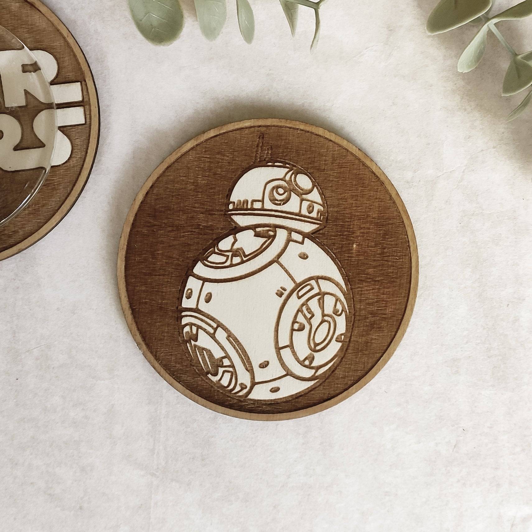 Set of 6 Star Wars Wooden Coasters - Handmade Gift - Housewarming - Wood Kitchenware - Baby Yoda - The Mandalorian-6