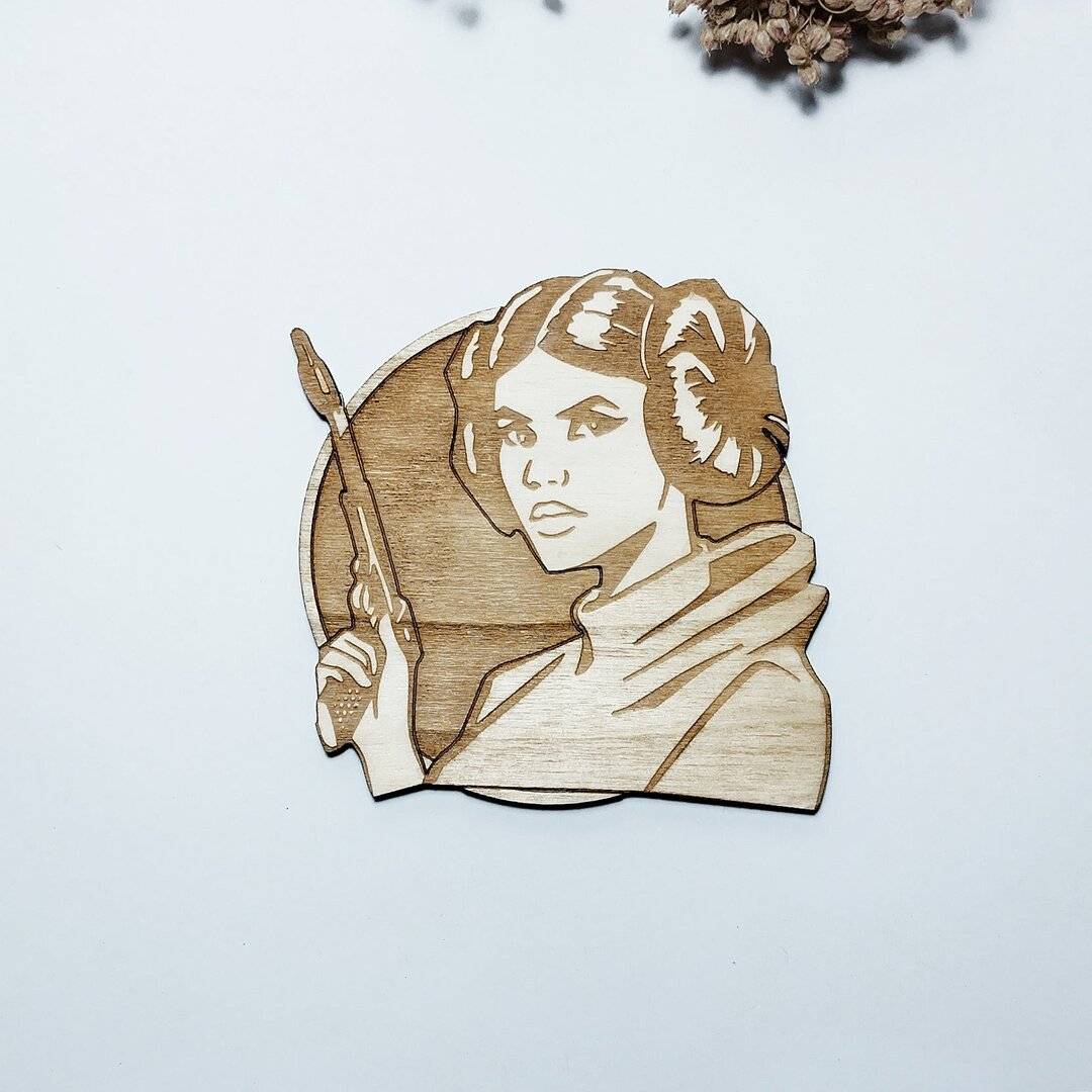 Handcrafted Star Wars coasters set featuring Princess Leia design, ideal for kitchen decor and housewarming gifts