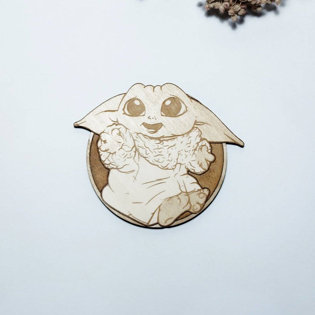 Star Wars Themed Wooden Coasters Set - 8 Piece Handmade Kitchenware Gift for Housewarming featuring Baby Yoda design