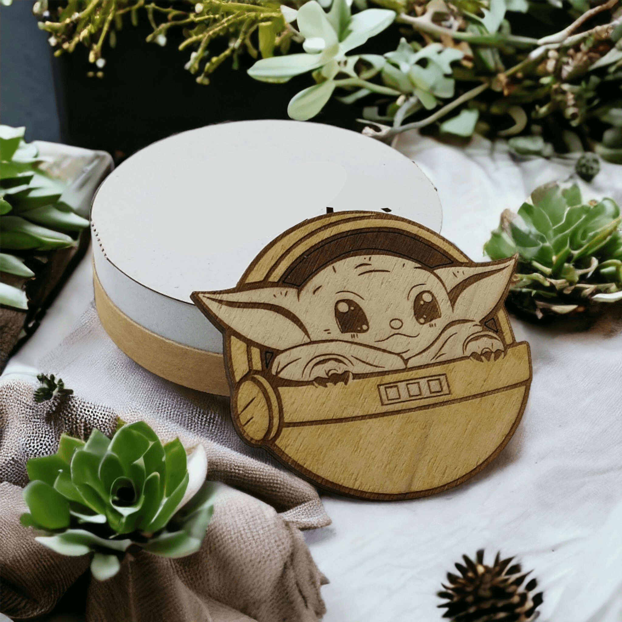 Baby Yoda Wooden Coasters Set - Cute & Unique Handmade Gifts