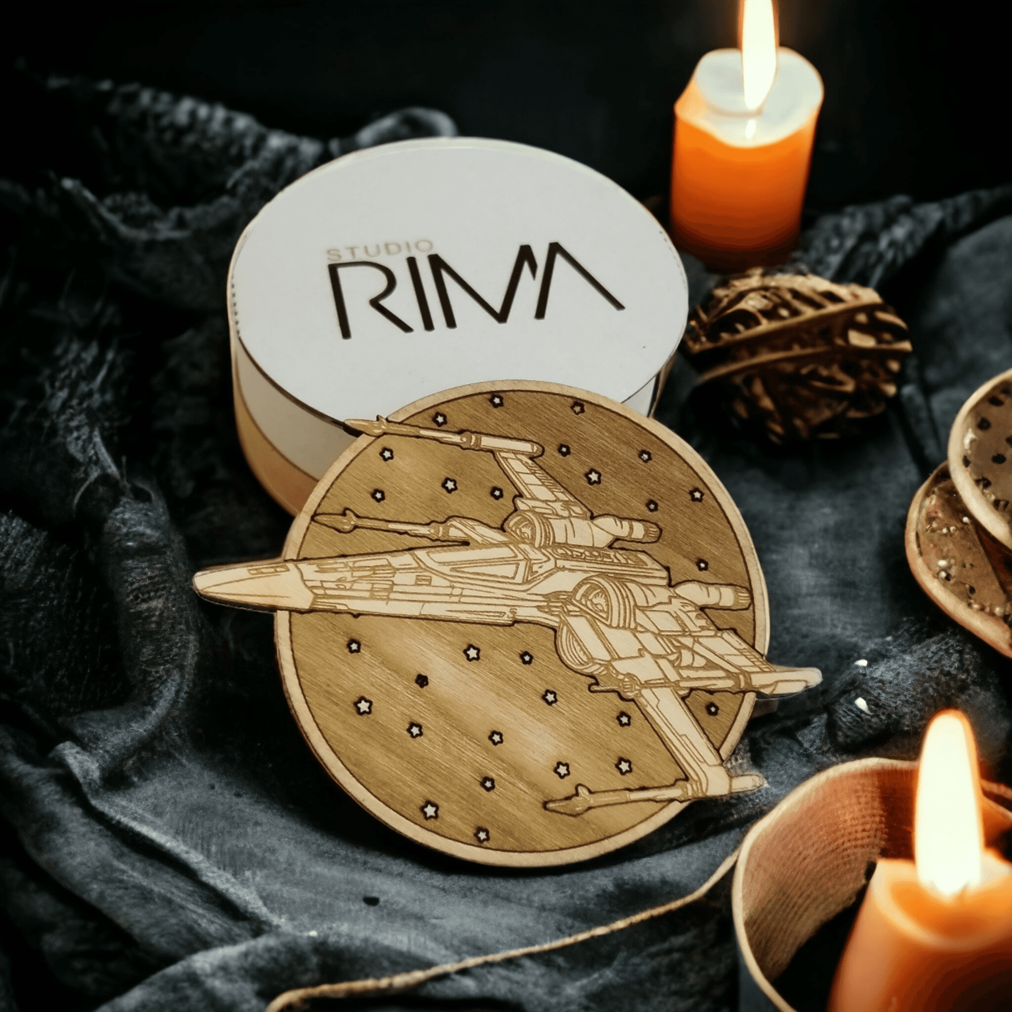 Set of 6 Star Wars Ships Wooden Coasters - Handmade Gift - Housewarming - Wood Kitchenware - Star Wars-3