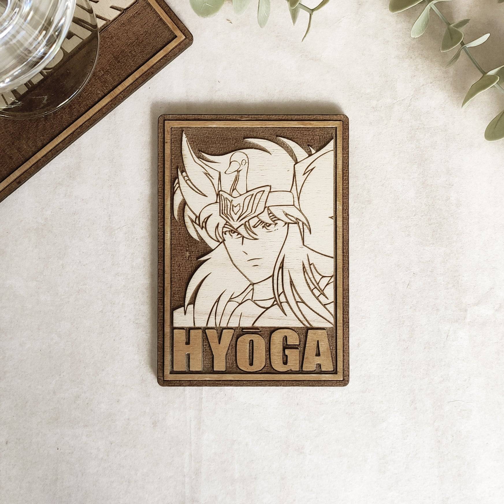 Set of 6 Saint Seiya Cards Wooden Coasters - Handmade Gift - Housewarming - Wood Kitchenware-3