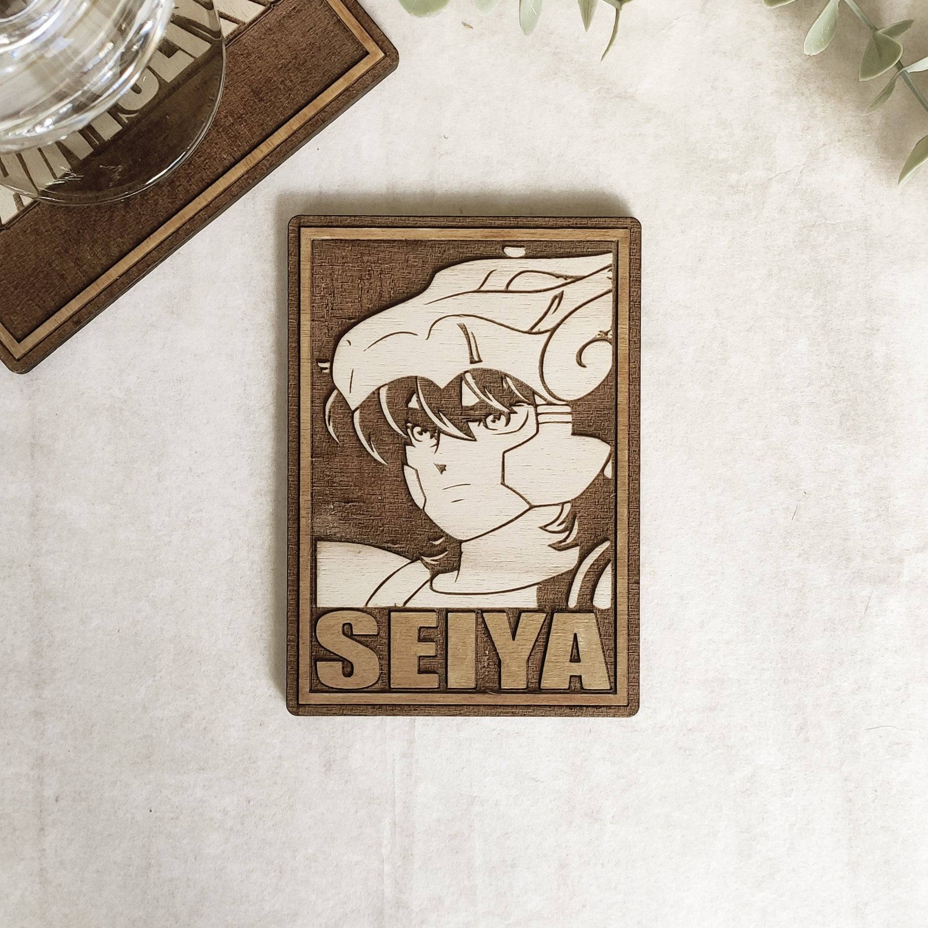 Set of 6 Saint Seiya Cards Wooden Coasters - Handmade Gift - Housewarming - Wood Kitchenware-6