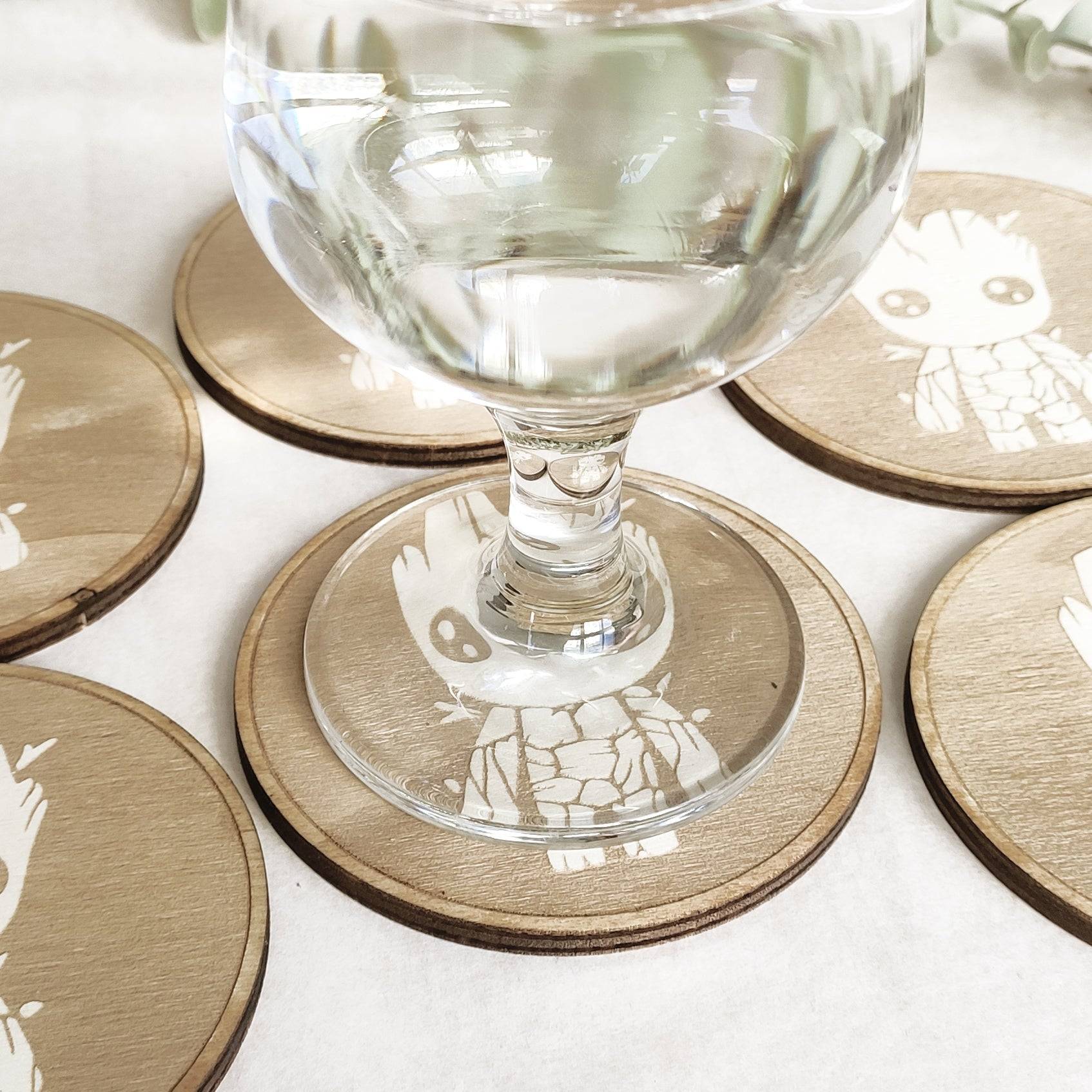 Set of 6 Baby Groot Wooden Coasters - Handmade Gift - Housewarming - Wood Kitchenware - Guardians of The Galaxy-2
