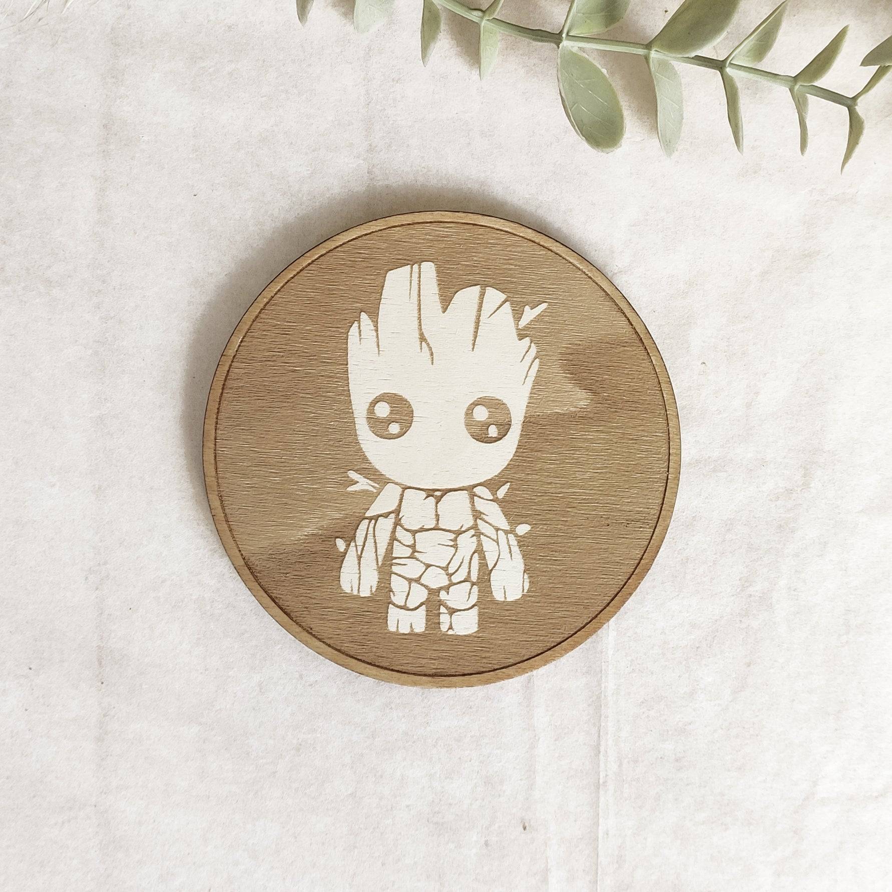 Set of 6 Baby Groot Wooden Coasters - Handmade Gift - Housewarming - Wood Kitchenware - Guardians of The Galaxy-3