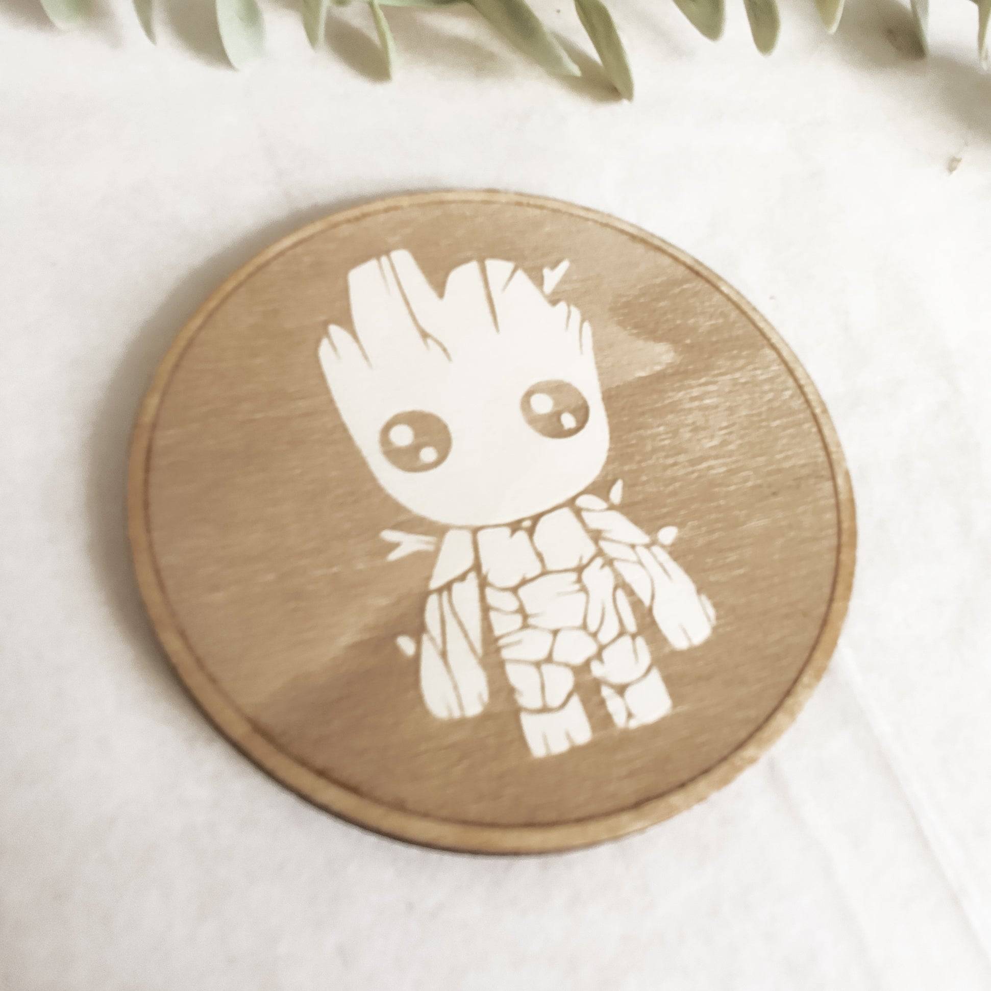 Set of 6 Baby Groot Wooden Coasters - Handmade Gift - Housewarming - Wood Kitchenware - Guardians of The Galaxy-4