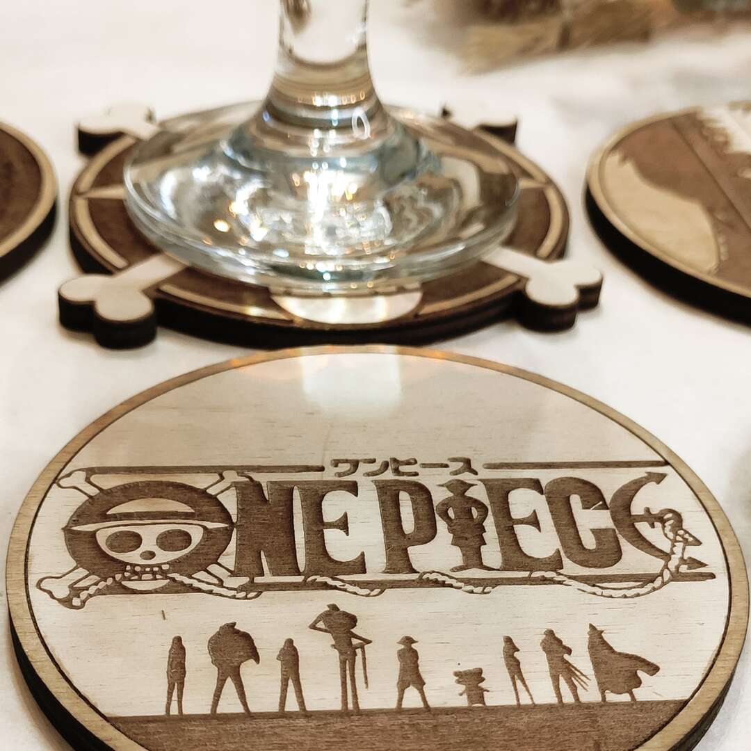 One Piece Themed Wooden Coasters with Crew Designs