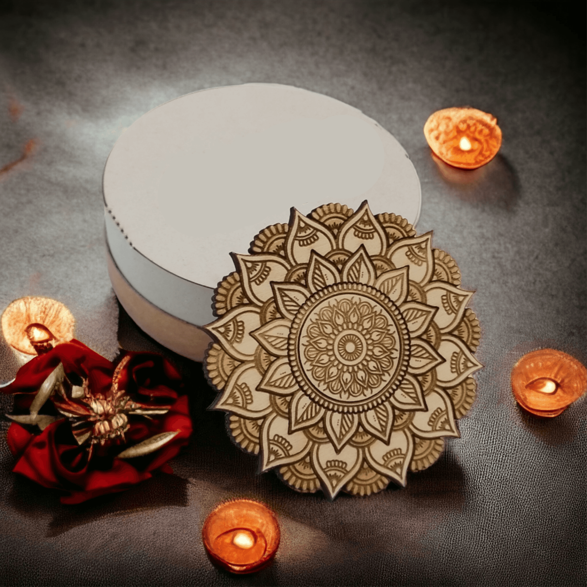 Mandala Wooden Coasters Set of 4 - Unique Handmade Gifts