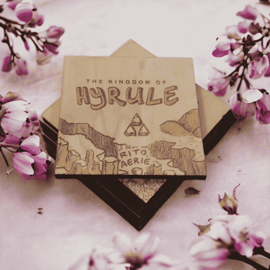 Handmade Legend of Zelda Wooden Coasters - Hyrule Map Design