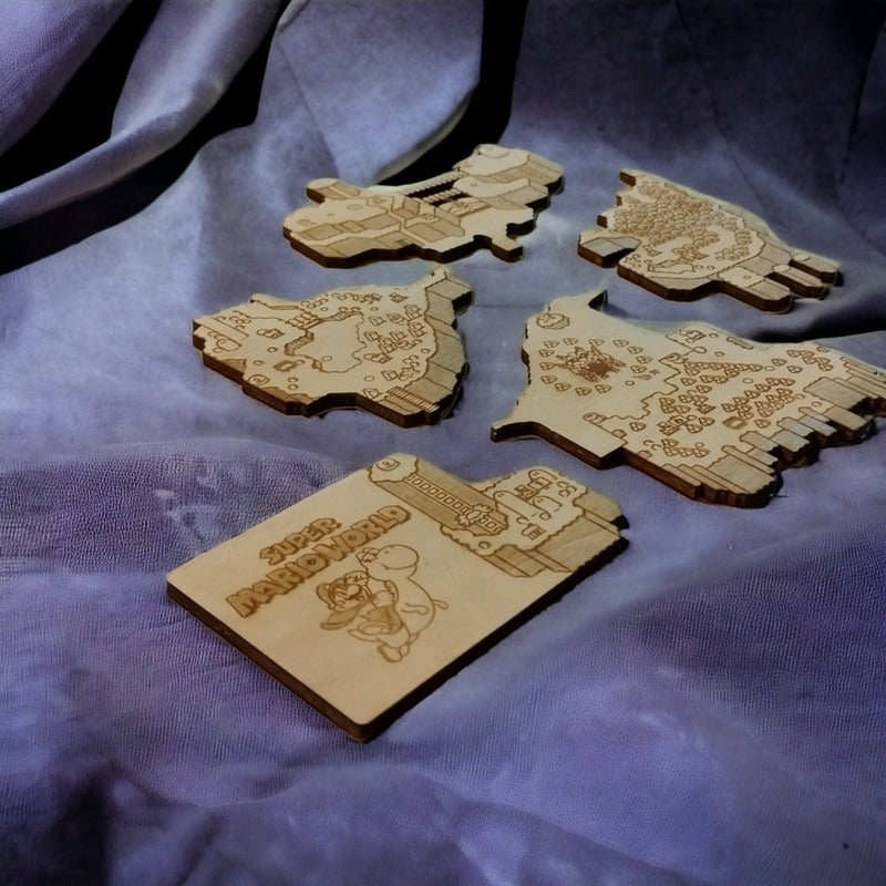 Super Mario World Map Wooden Coasters Set Unique Gift Ideas