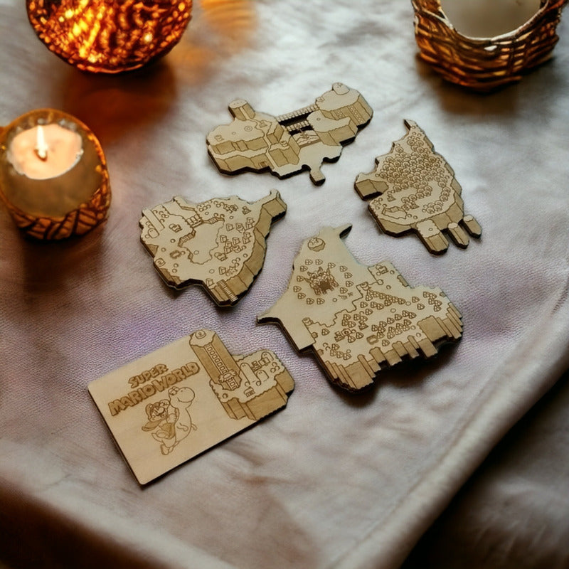 Super Mario World Map Wooden Coasters Set Unique Gift Ideas