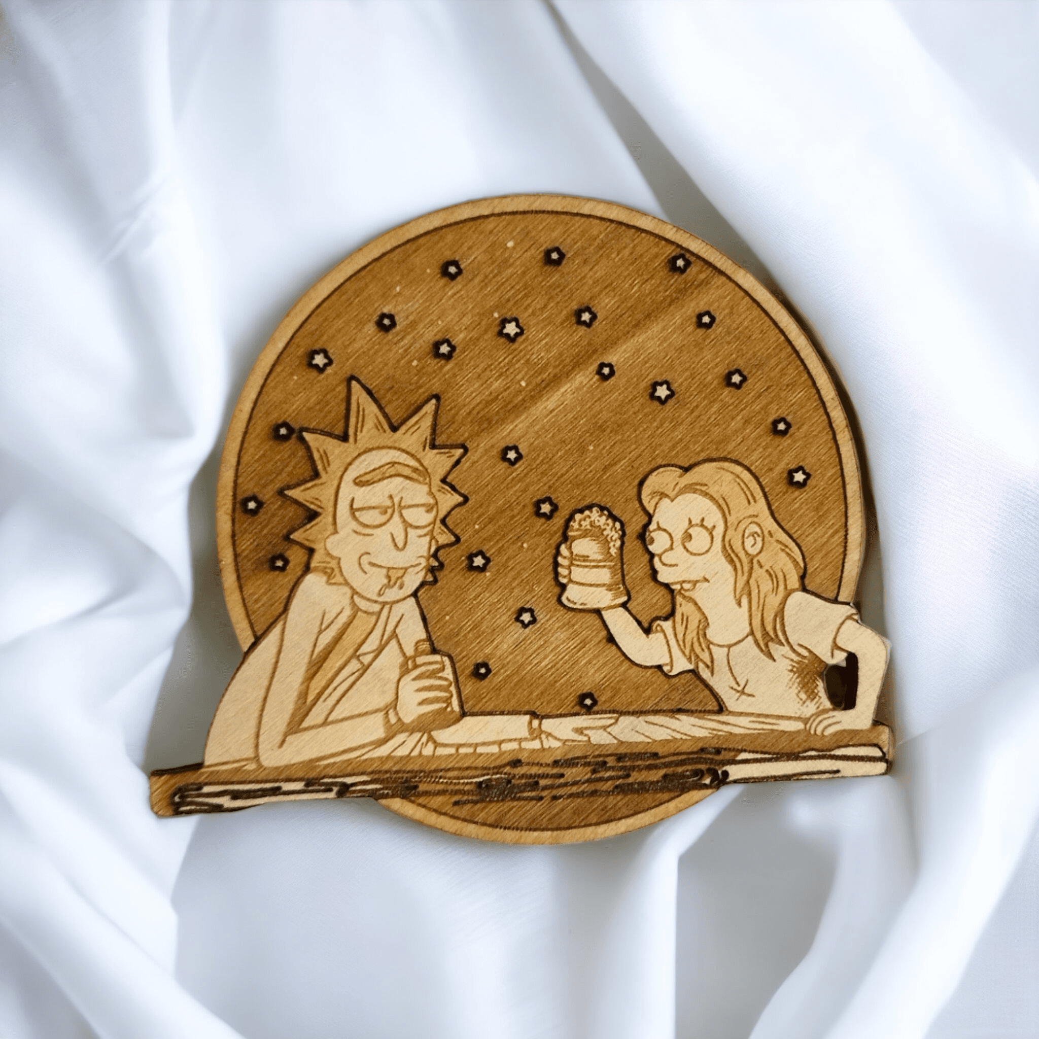 Set of 6 Rick and Morty Wooden Coasters - Handmade Gift - Housewarming - Wood Kitchenware-3