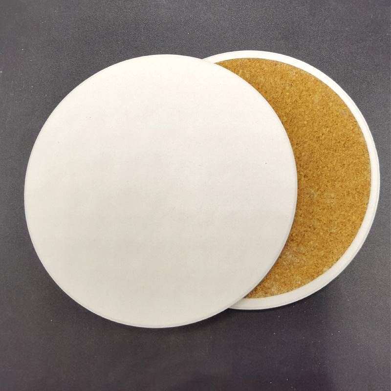 White Ceramic Coasters Bulk Set of 10 with Cork Square Round