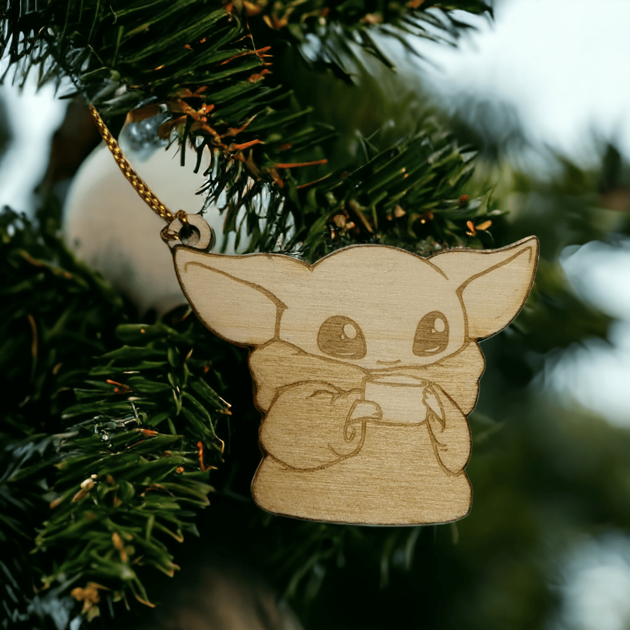 Set of 6 Baby Yoda Ornaments Wooden Coasters - Handmade Gift - Housewarming - Wood Kitchenware-2